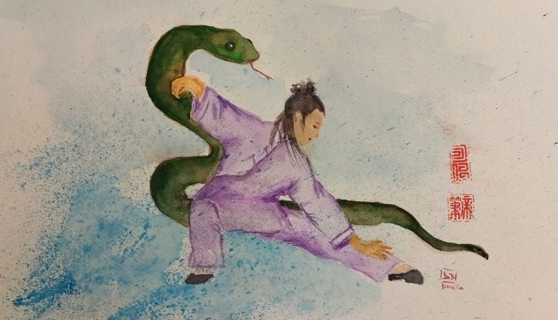Scendere strisciando - acquerello di Donella Bucca