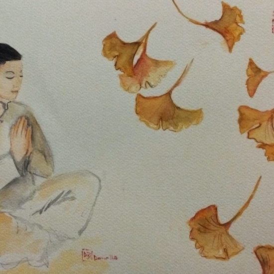 acquerello di Donella Bucca _ Cuifang tra i ventagli