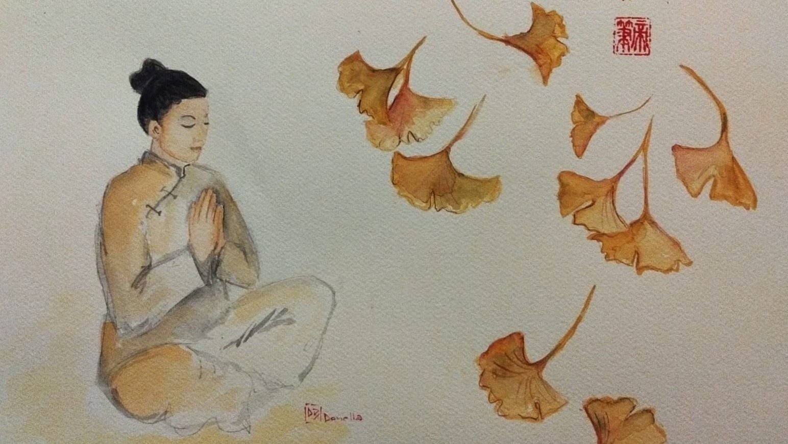 acquerello di Donella Bucca _ Cuifang tra i ventagli