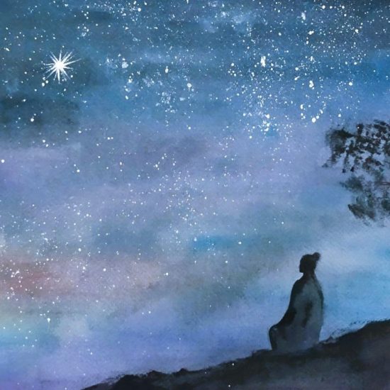 acquerello di Donella Bucca "Cielo notturno - meditazione della stella"