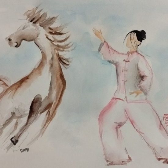 "separare la criniera del cavallo selvaggio" Acquerello di Donella Bucca.