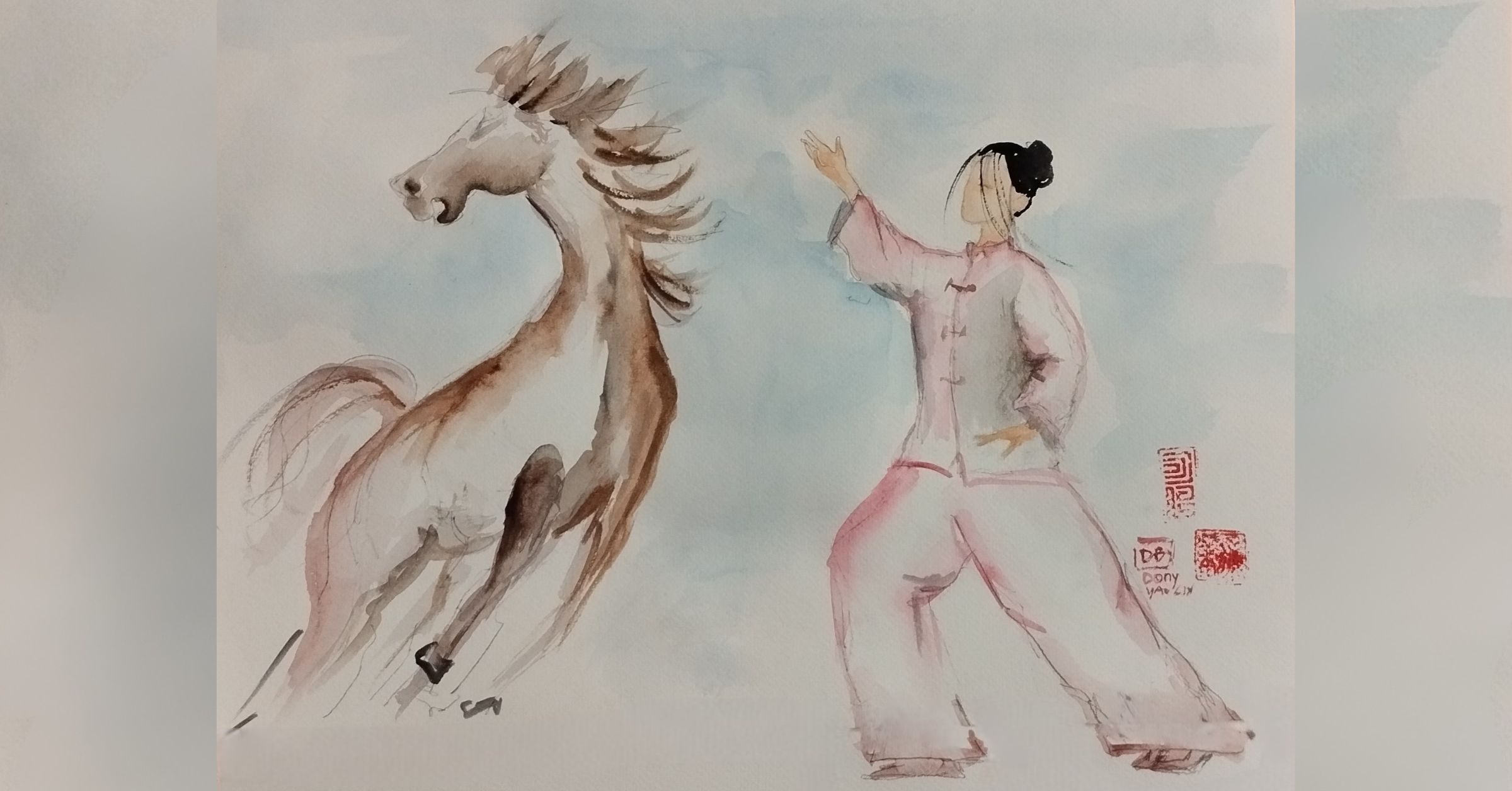 " separare la criniera del cavallo selvaggio" Acquerello di Donella Bucca.