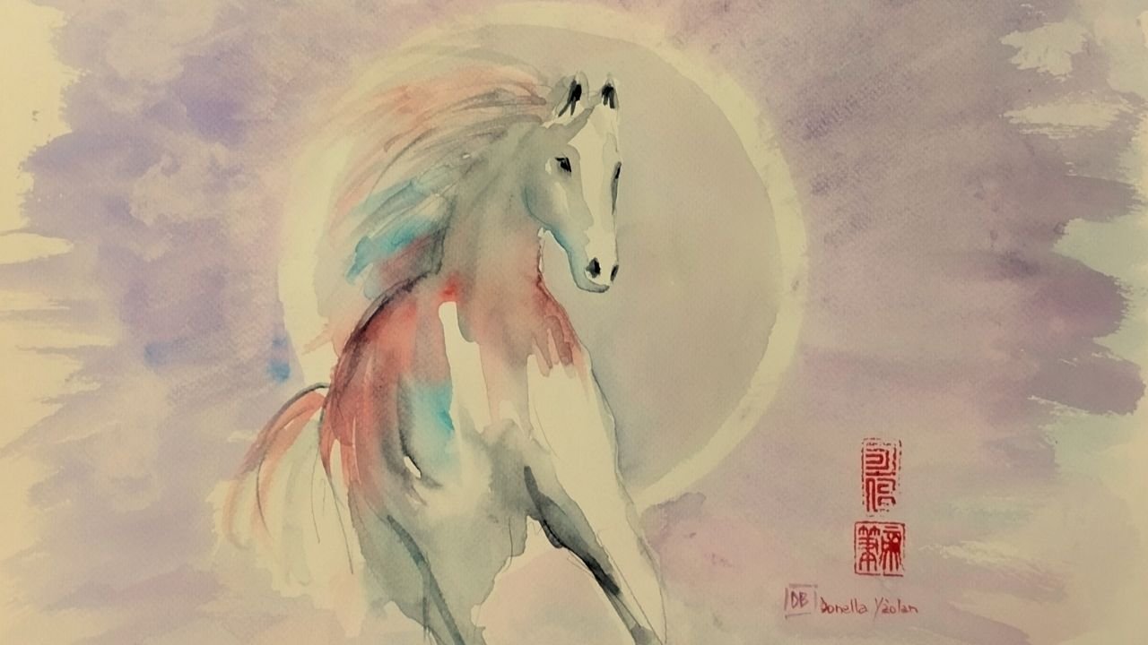 capodanno cinese " il Fuoco e l'eclissi" acquerello di Donella bucca