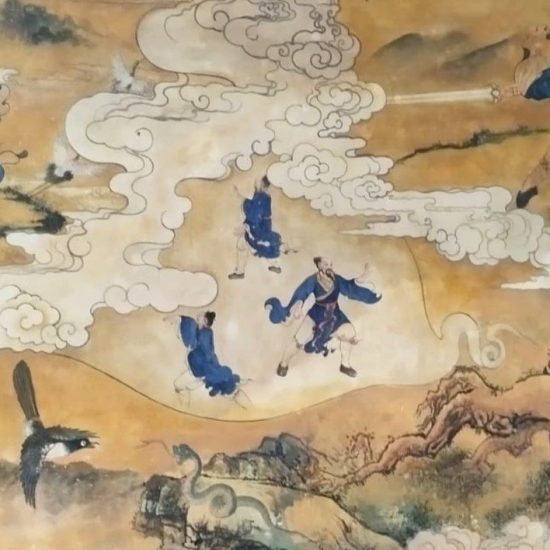 Murale sui Monti Wudang, Cina, raffigurante la leggendaria scena dell’incontro tra Zhang Sanfeng e il serpente,